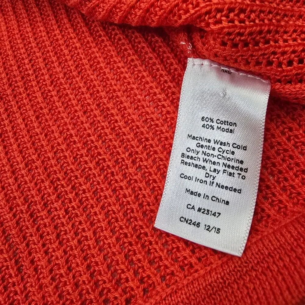 Talbots Red Open Front Cardigan Sweater L Pointelle Knit Cotton Modal Office